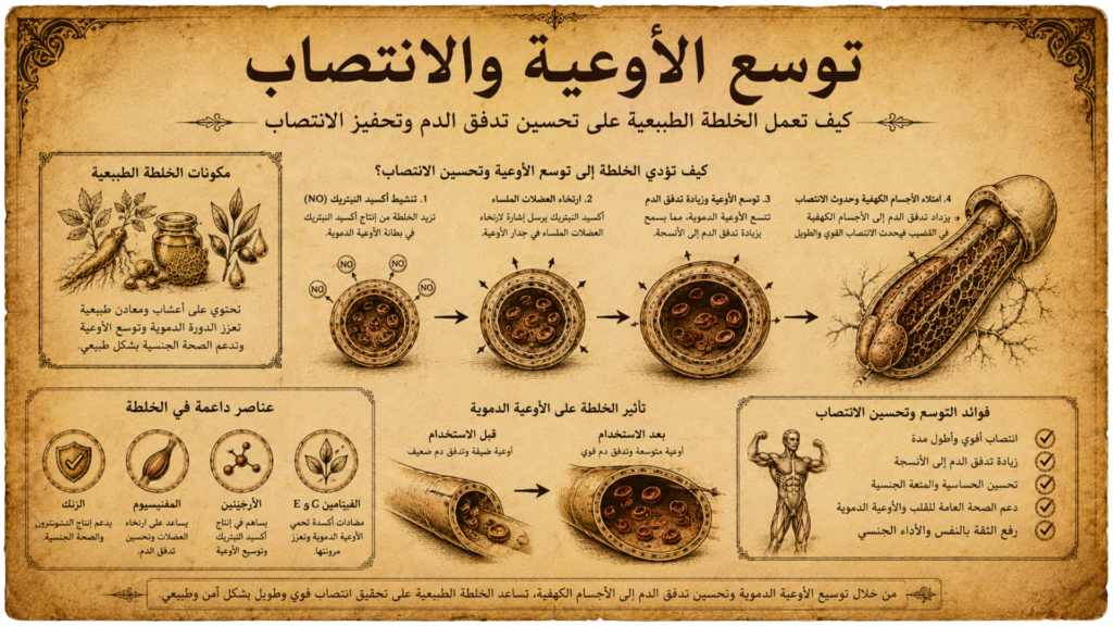 رسم طبي يوضح تاثير خلطة تكبير القضيب على توسع الأوعية الدموية وتقوية الانتصاب